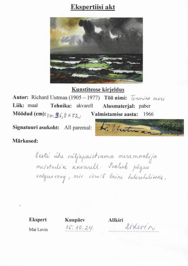 Richard Uutmaa Lainetav meri" 1966 - Image 3