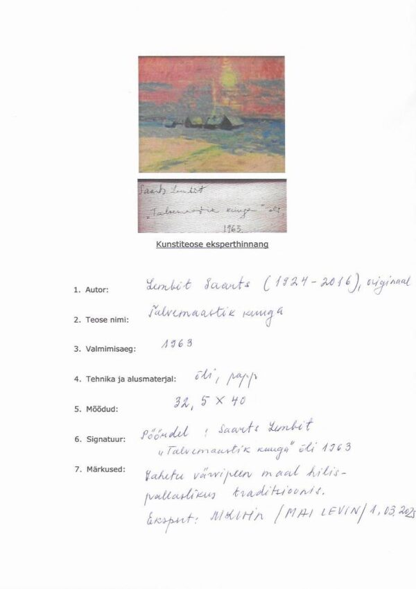 Lembit Saarts "Talvemaastik kuuga" 1963 - Image 2
