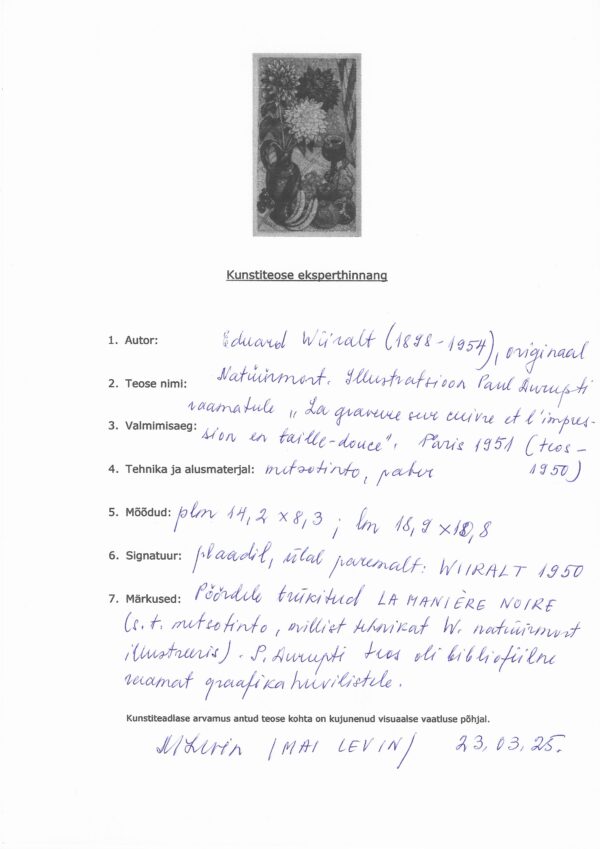 Eduard Wiiralt "Natüürmort" 1950 - Image 2